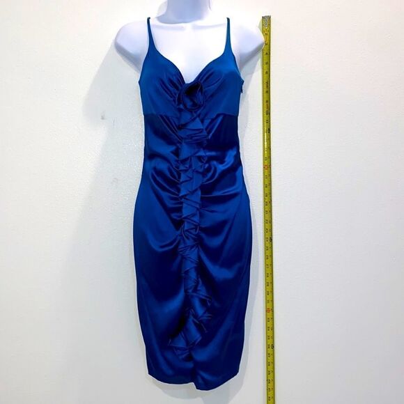 Susana Monaco Sleeveless Silk Blur Gathered Ruffle Cocktail Dress In Blue - Picture 15 of 16